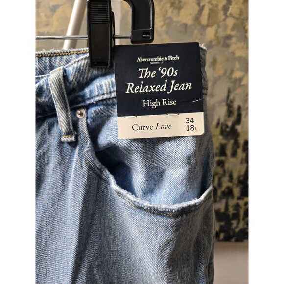 New Abercrombie Fitch Jeans  34/18L  Distressed 90s Relaxed High Rise Curve Love - Picture 3 of 12